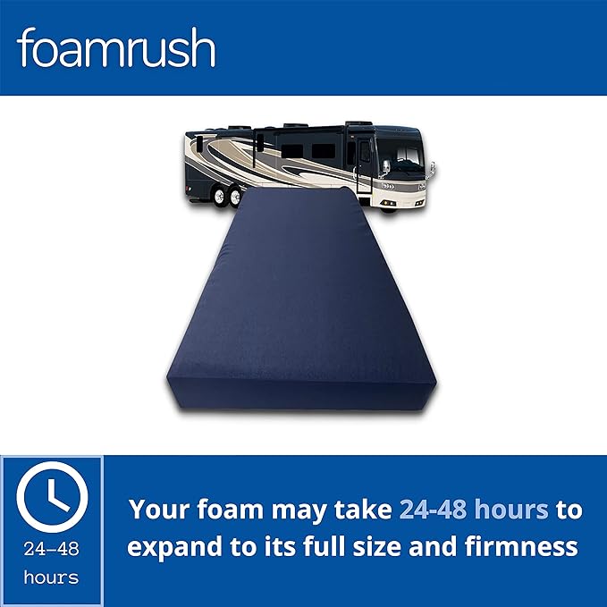 FoamRush 6-Inch Bunk (28" x 75") Gel Memory Foam RV Mattress Replacement with Canvas Navy Cover, Medium Firm, Made in USA, Camper Trailer, Removable Water-Resistant Outdoor/Indoor Cover w Zip