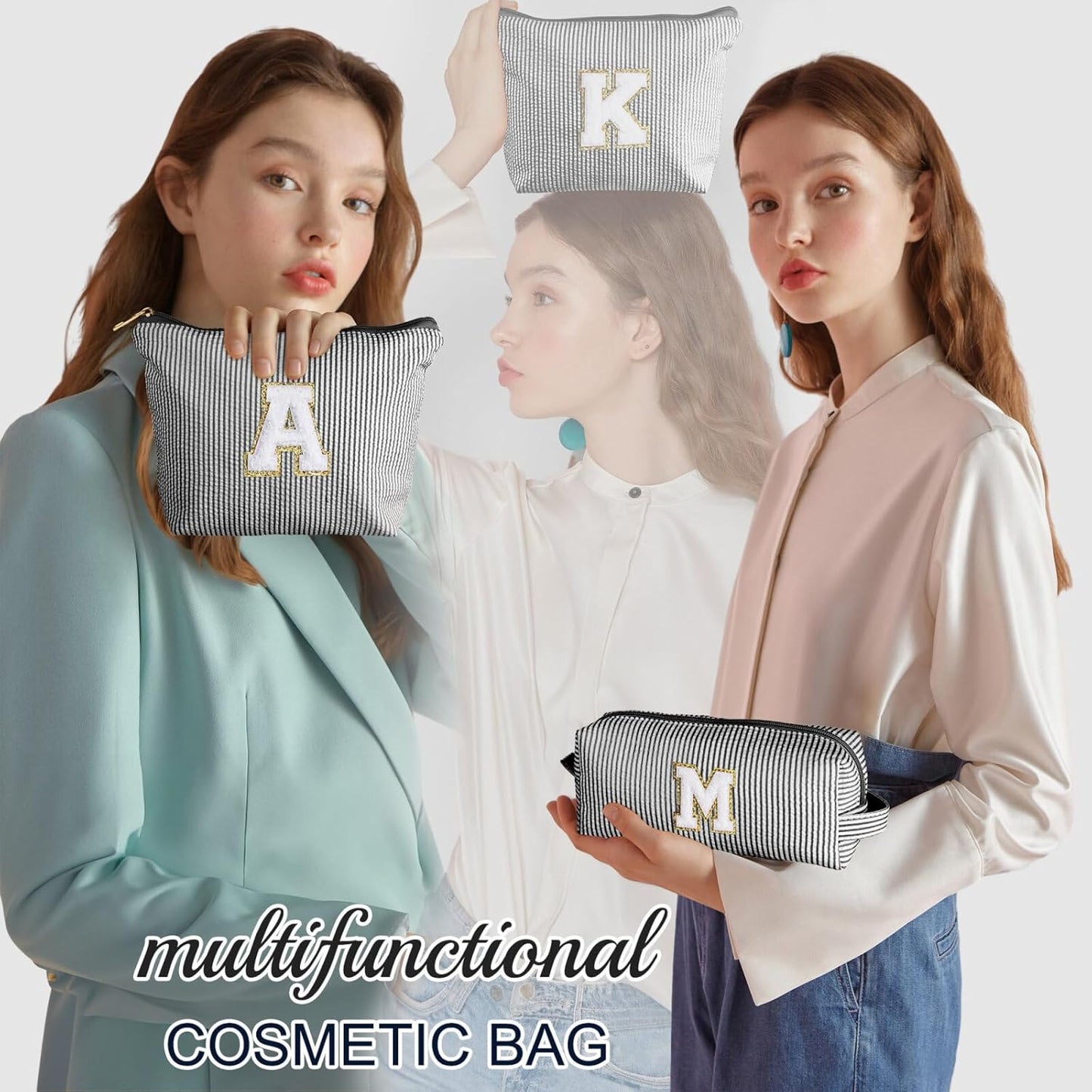 YOOLIFE Gifts - Personalized Mother's Day, Graduation & Birthday Gifts for Women & Girls - Monogram Initial Black Cute Makeup Bag Cosmetic Toiletry Pouch Make Up Case
