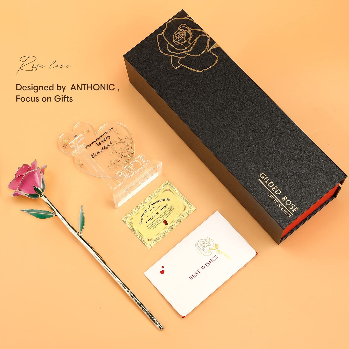 Gold Dipped Rose Real 24K Gold Rose, Genuine One of a Kind Rose Hand Dipped in 24K Golden Roses Romantic Gifts for Women in Her Birthday Anniversary Valentines Day Mothers Day