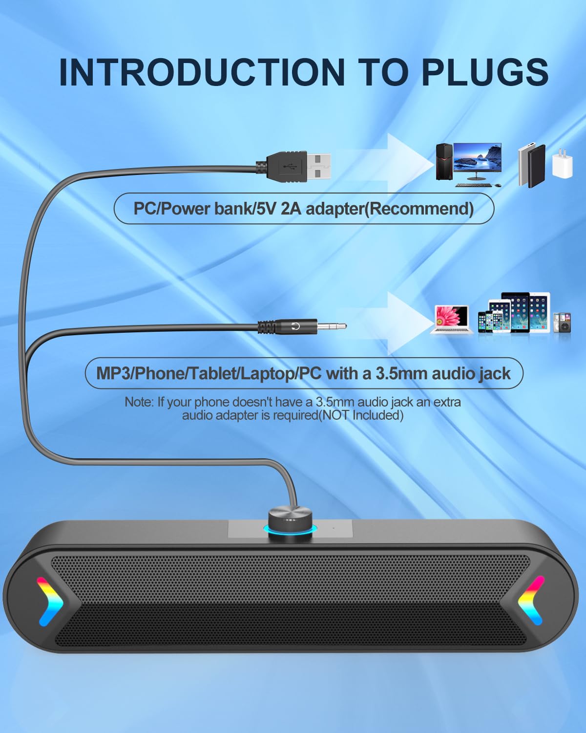 LENRUE Computer Speakers,Wired USB-Powered Sound-bar with 10W Stereo Sound for PC Desktop,Plug-n-Play (A39PRO /Black)