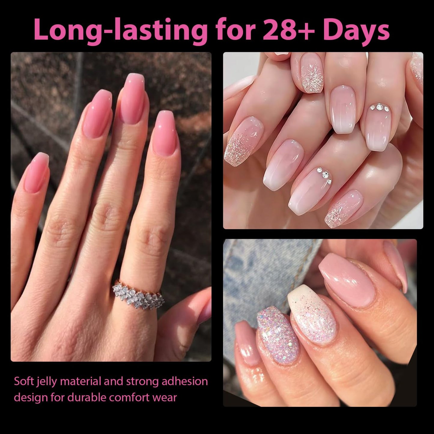 UNA GELLA 504Pcs Short Coffin Gel Press-On Nails | Pre-Etched For Women