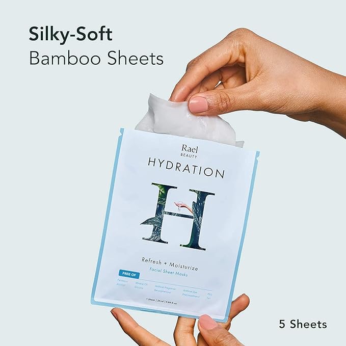 Rael Face Mask Skin Care, Hydrating Face Masks - Bamboo Facial Sheet Mask, Korean Skincare, Dewy Skin Care, Hydrating and Moisturizing, made with Fruit Extracts, All Skin Types (Hydration, 5 Sheets)