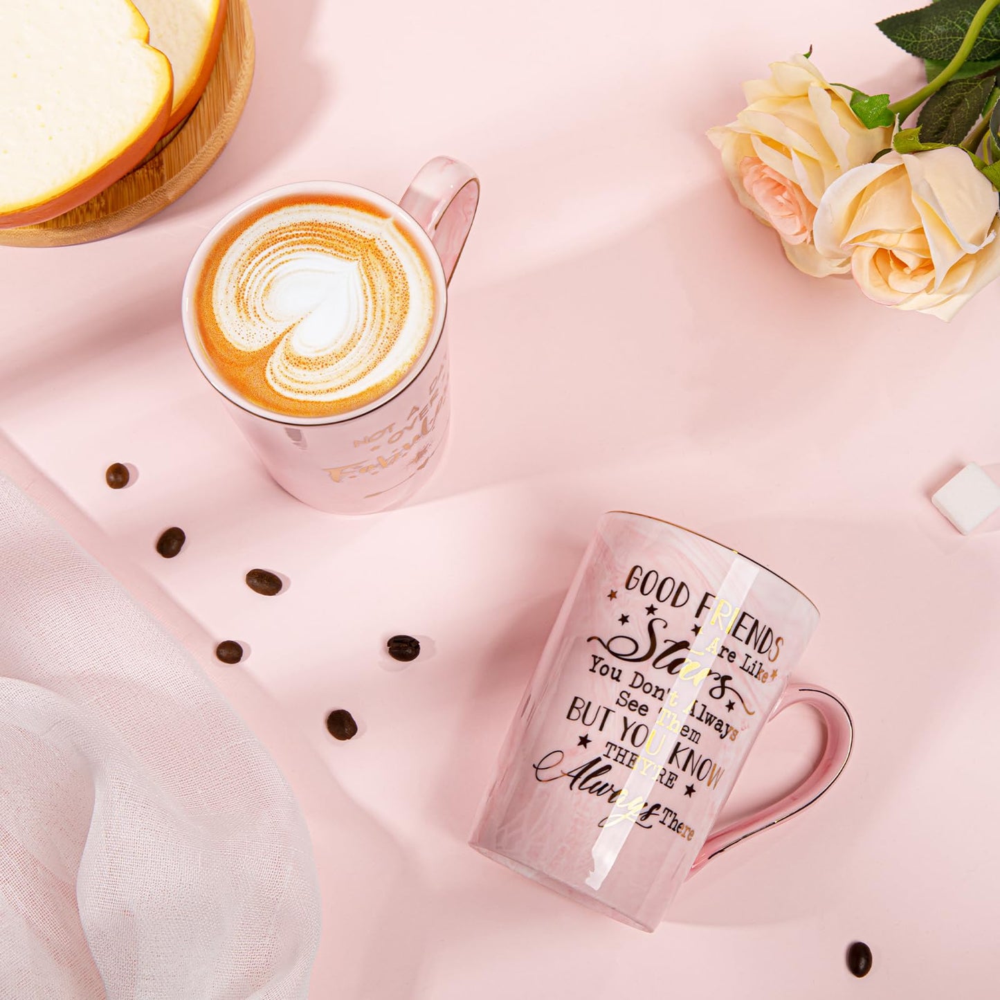 Best Friend Birthday Gifts for Women, Friendship Gifts for Women, Unique Birthday Valentines Day Gift Ideas for Her, Friends Female, Besties, BFF Ceramic Marble Coffee Mug Gift Box Printed Gold 14 oz