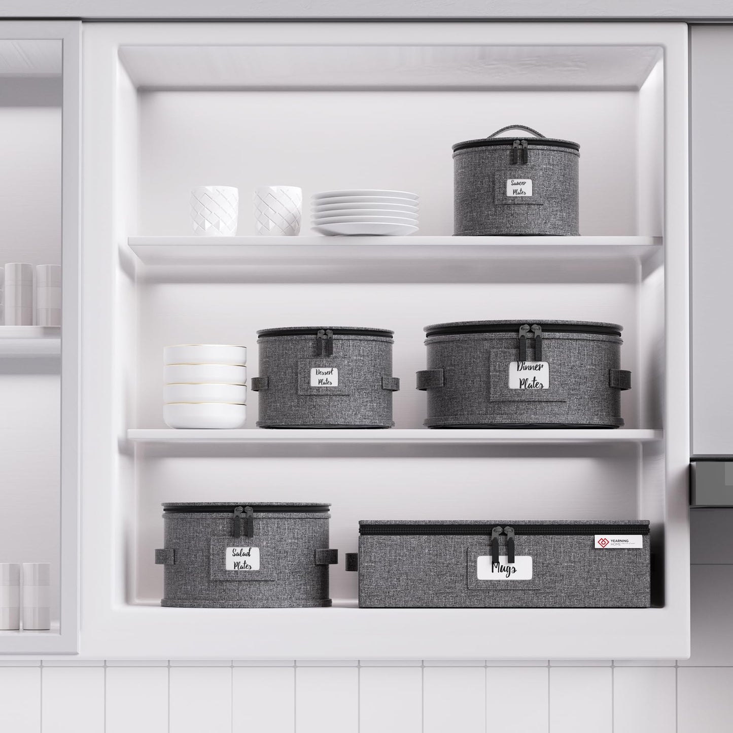 China Storage Containers Hard Shell Box for Moving Dishes, Plate, Wine and Glasses, Dinnerware, Mugs, Saucers Quilted Organizer Dividers for Packing Fine China Storage Containers 5Piece Grey
