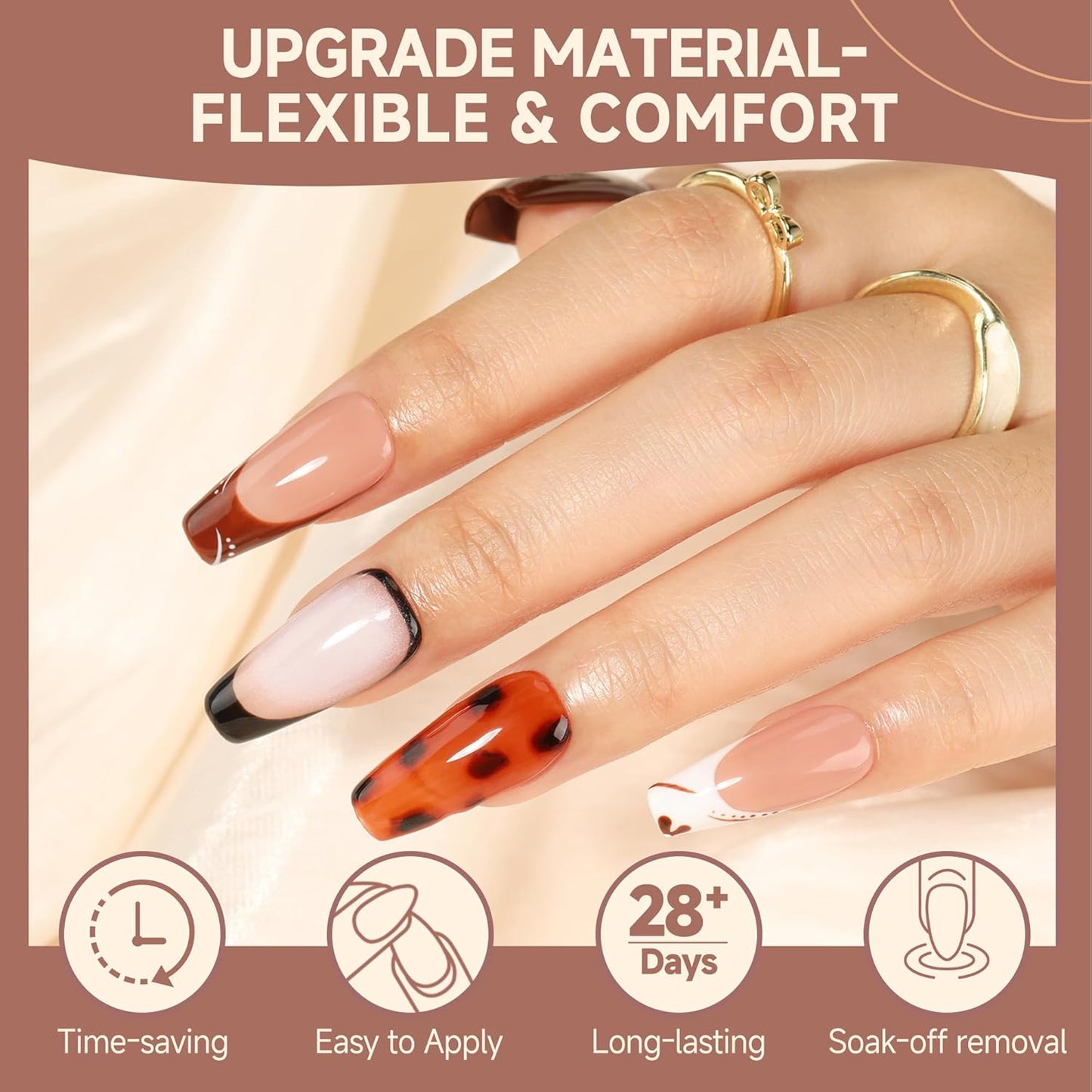 UNA GELLA 504Pcs Short Coffin Gel Press-On Nails | Pre-Etched For Women