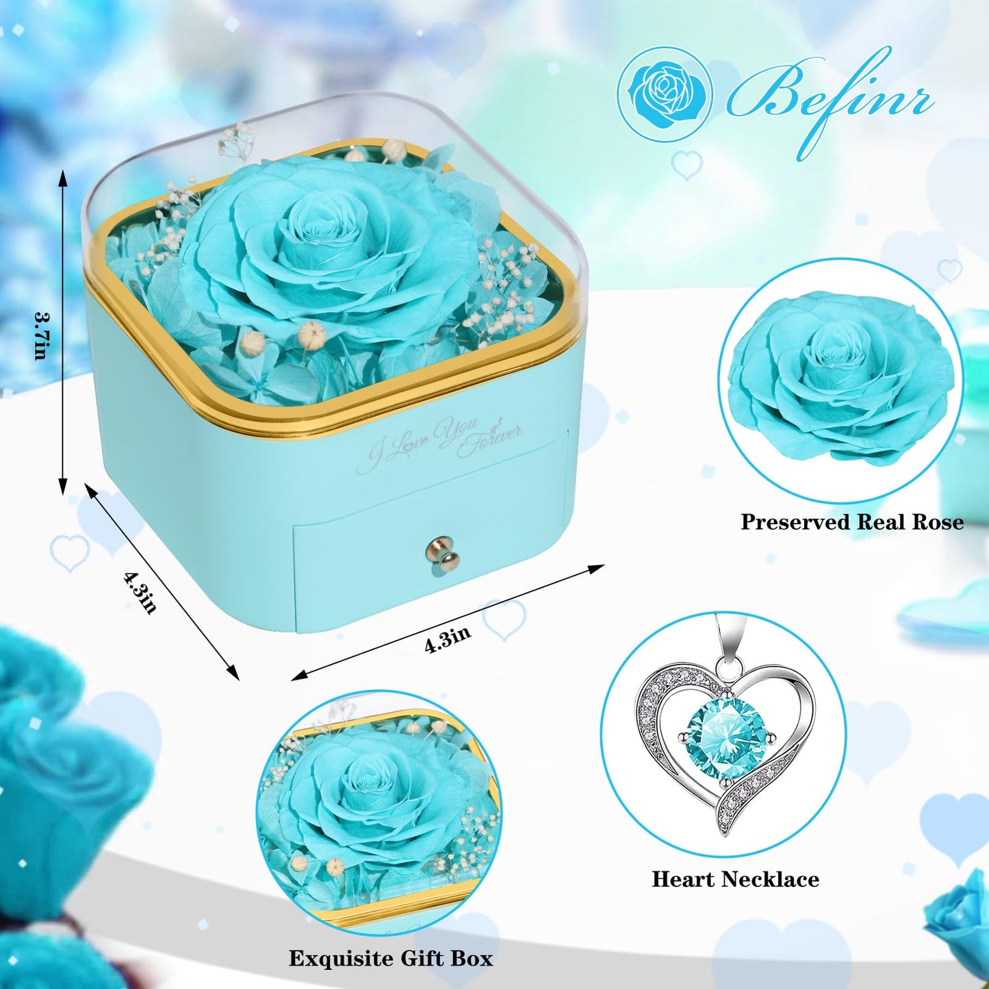 Beferr Valentines Day Gifts for Her Preserved Real Rose with Necklace Eternal Roses Forever Flowers for Delivery Prime Mothers Anniversary Birthday Gifts for Women Mom Grandma Wife Daughter Girlfriend