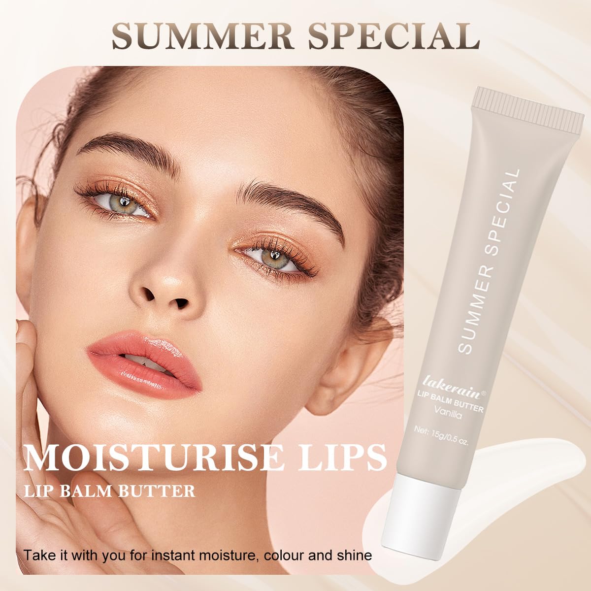 Summer Lip Butter Balm, Moisture and Hydration Lip Gloss, Long-lasting Hydrating Non-Sticky Lip Balm, Soften Dry Lips Lip Care (#Vanilla, 1Pcs)