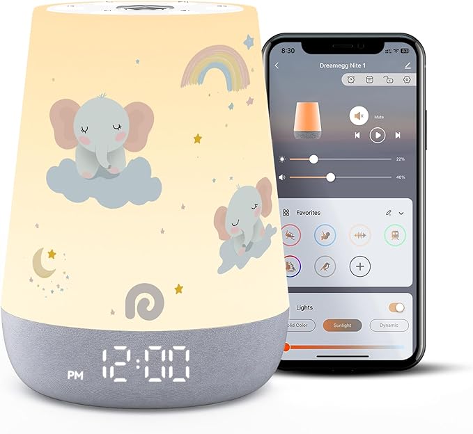 Dreamegg Nite 1 - Baby Sound Machine, Sleep Trainer, Night Light for Kids, Ok to Wake Alarm Clock, 34 Soothing Sounds, App Control, White Noise Sound Machine for Baby Kids Nursery(Sleepy Ellie)