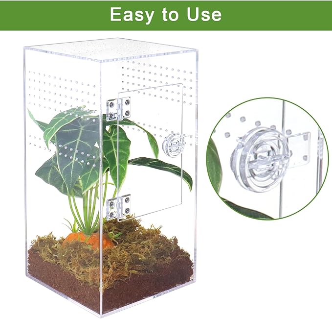 NANEEZOO Jumping Spider Enclosure with Front Opening Door, 6"x6"x12" Reptile Breeding Box Micro Habitat Terrarium for Small Tree Dwelling Reptiles, Spiders, Mantis & Invertebrates