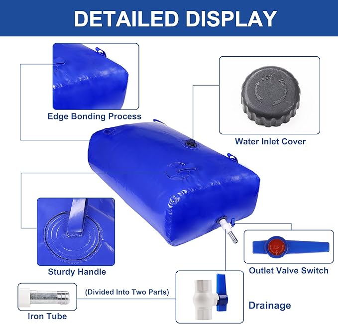 113 L/30 Gal Water Bladder Tank, Foldable Portable Water Storage Container, Emergency Water Bag for RV, Truck Bed, Fire Prevention, Drought Resistance, Blue