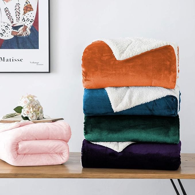 IR Imperial Rooms Rust Sherpa Blankets Queen Size for Bed - Wholesale Bulk Pack of 9 Sherpa Blankets - Soft Fluffy Throw Blanket for Hotels, Guest Bedroom, 90x90 Inches