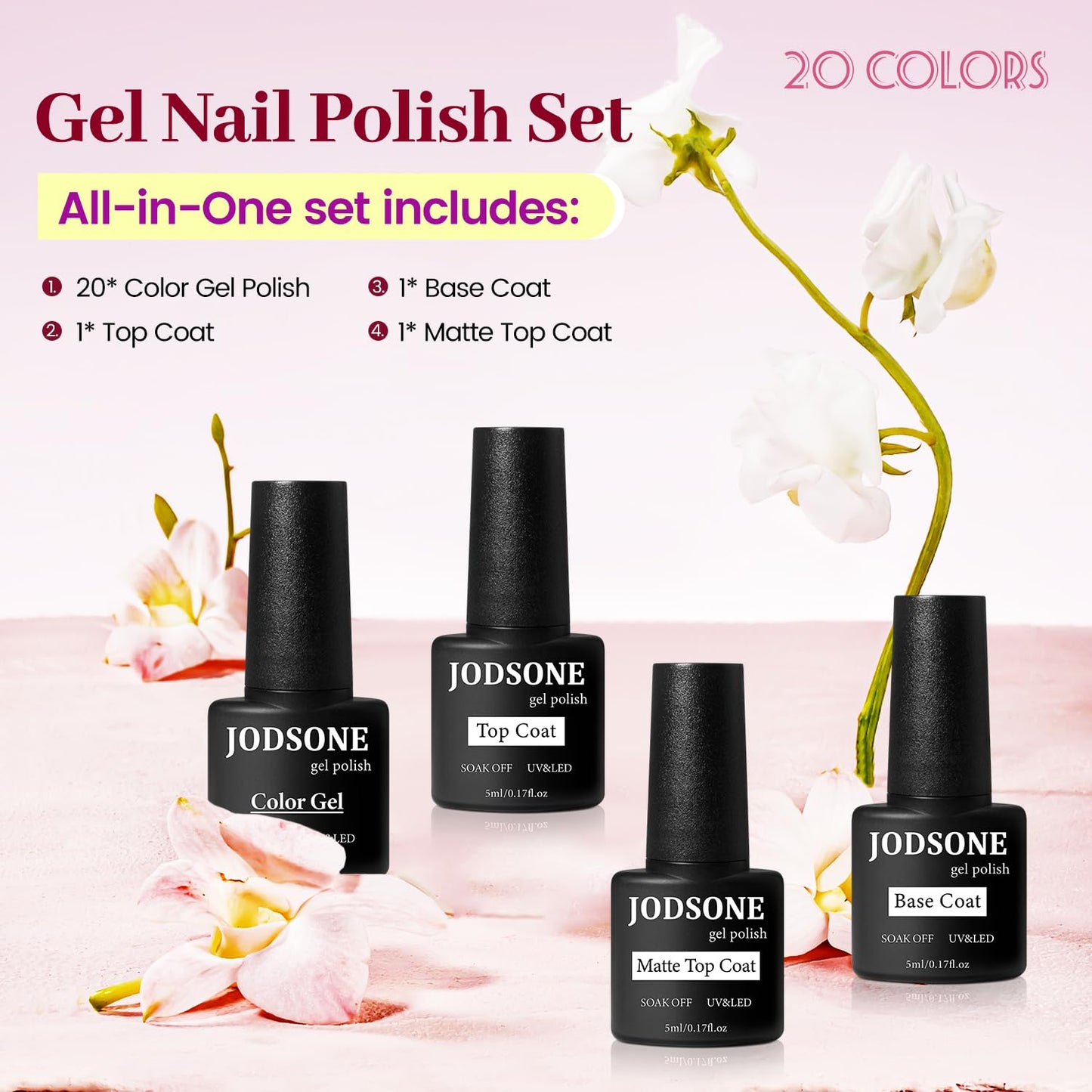 60-Piece Gel Nail Polish Starter Kit | UV Light, 55 Colors, Easy Application