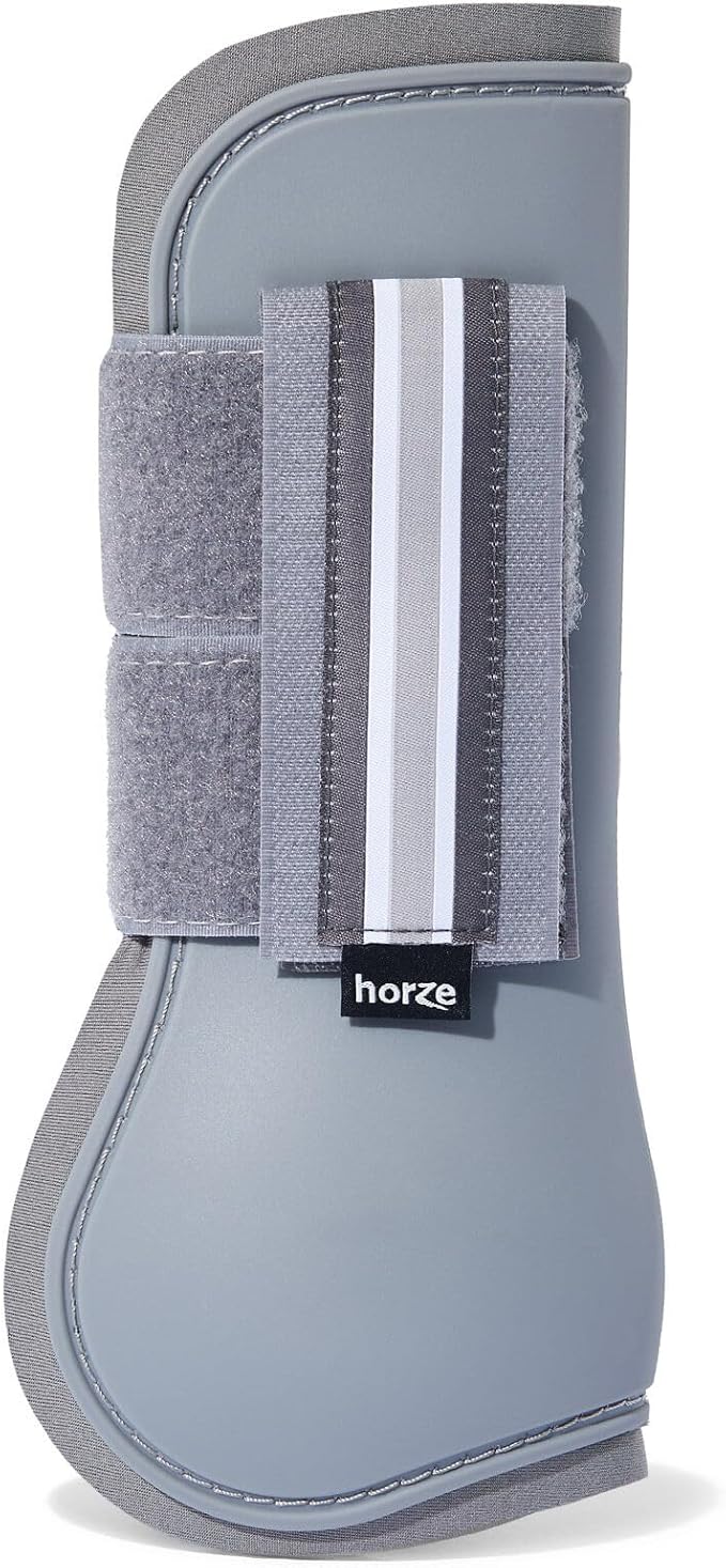 HORZE Adepto Open Front Tendon Boots | Durable Shell with Neoprene Lining - Steel Grey - Horse