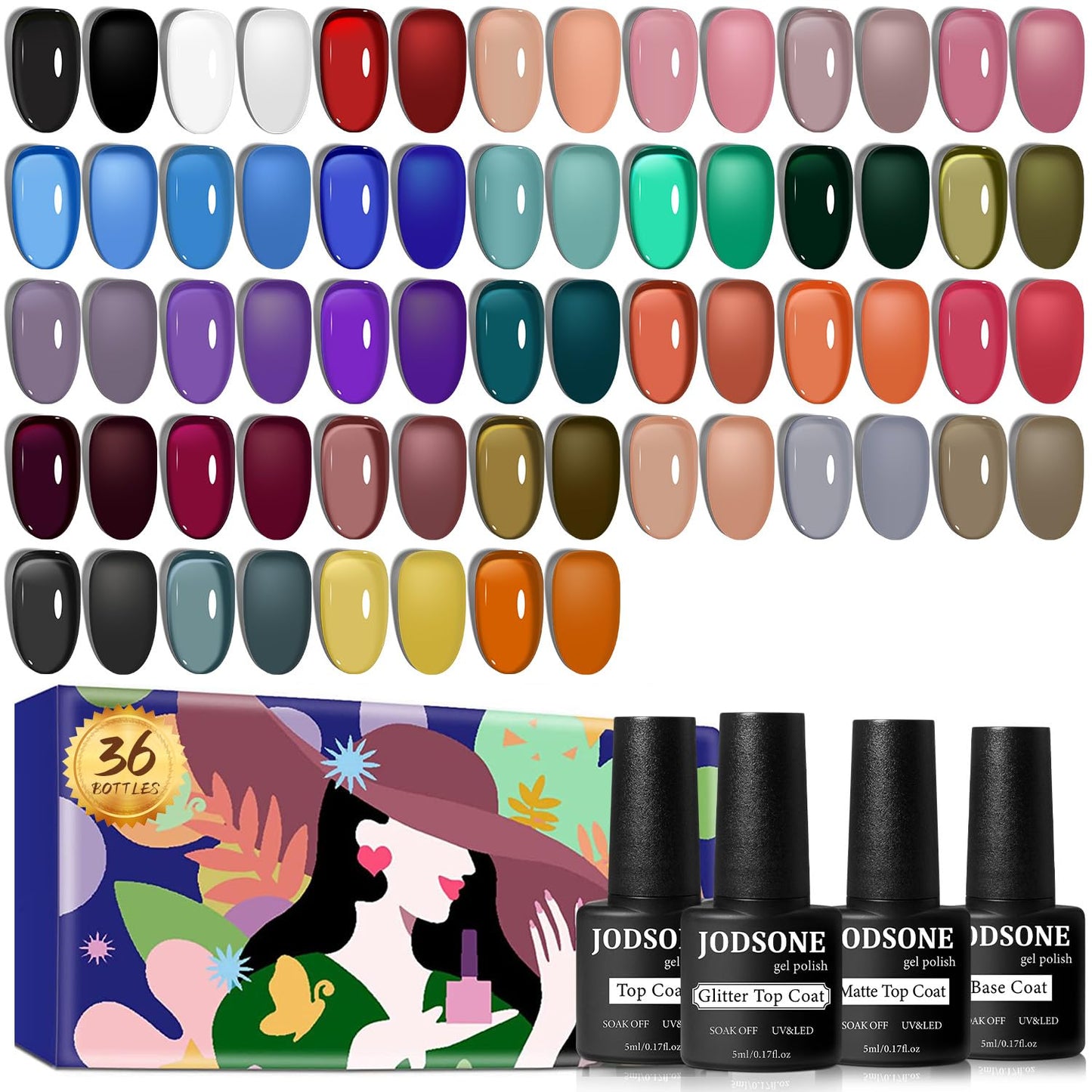 60-Piece Gel Nail Polish Starter Kit | UV Light, 55 Colors, Easy Application
