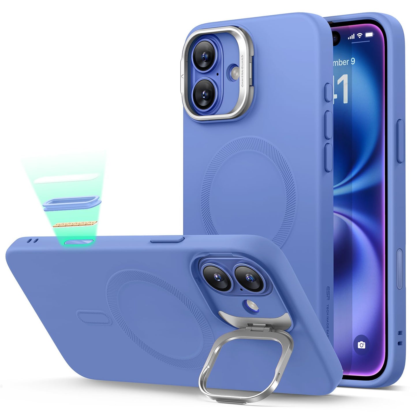 ESR Silicone Case for iPhone 17, Built-in Camera Stash Stand Compatible with MagSafe, Military-Grade Drop Protection Magnetic Phone Case for iPhone 17, Cloud Series, Rosy Pink