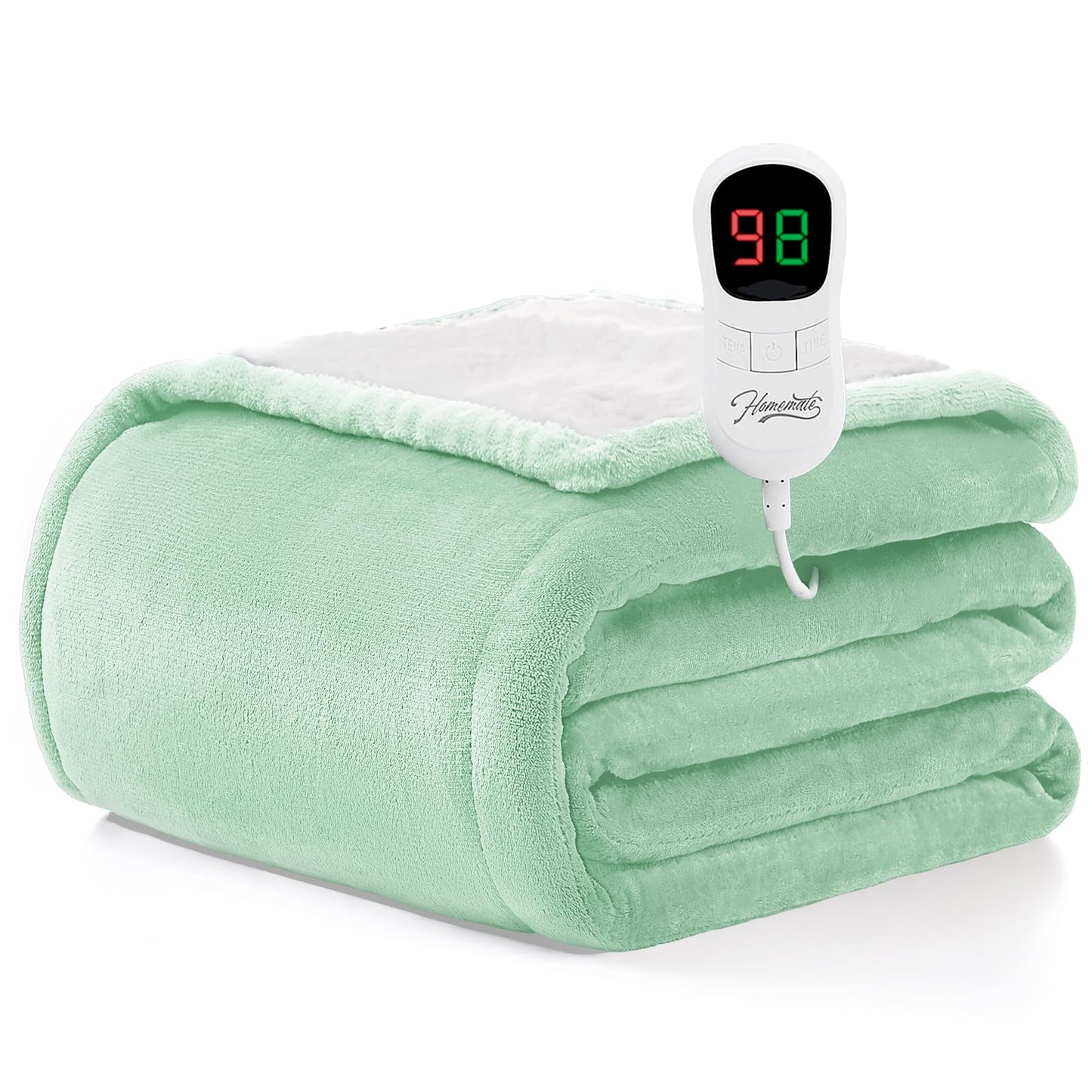Homemate Heated Blanket Electric Throw - 50"x60" Heating Blanket Throw 1/2/4/6/8 Hours Auto-Off 10 Heat Level Over-Heat Protection Flannel Sherpa ETL Certification
