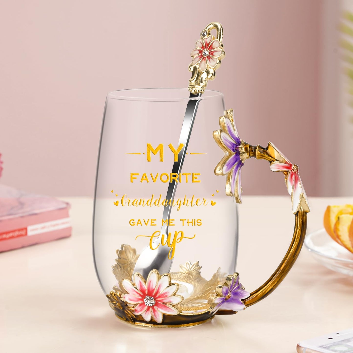 OEAGO Gifts for Mom Women Valentines Day Gifts for Her Glass Coffee Enamels Mug Best Birthday Valentine's for Girlfriend Wife Mothers Day from Daughter Son Tea Cup Stocking Stuffers Christmas