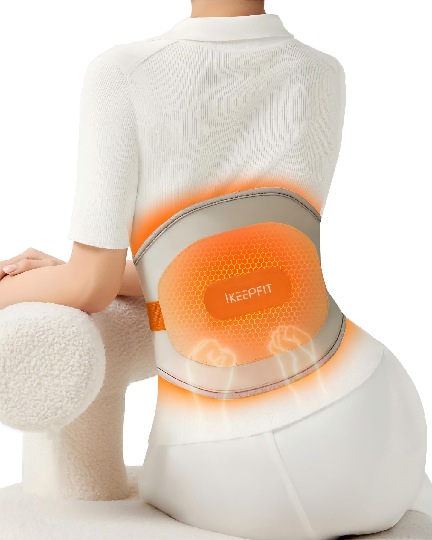 Portable Heating Pad with Massager for Back Pain Relief: MAXwarm® 3.0, IKEEPFIT® Electric Cordless Heat Pad for Period Cramps, Extra Large 65", 8000mAh Battery, Gift for Women Men(Beige)