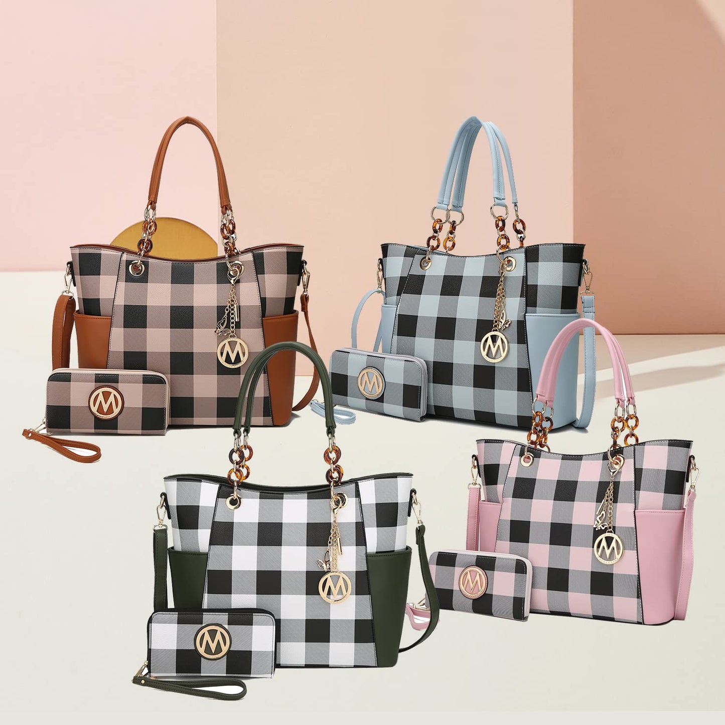 MKF Collection Tote Bag for Women, Handbag Set with Wallet-Top-Handle- Vegan Leather Purse Pink by Mia k