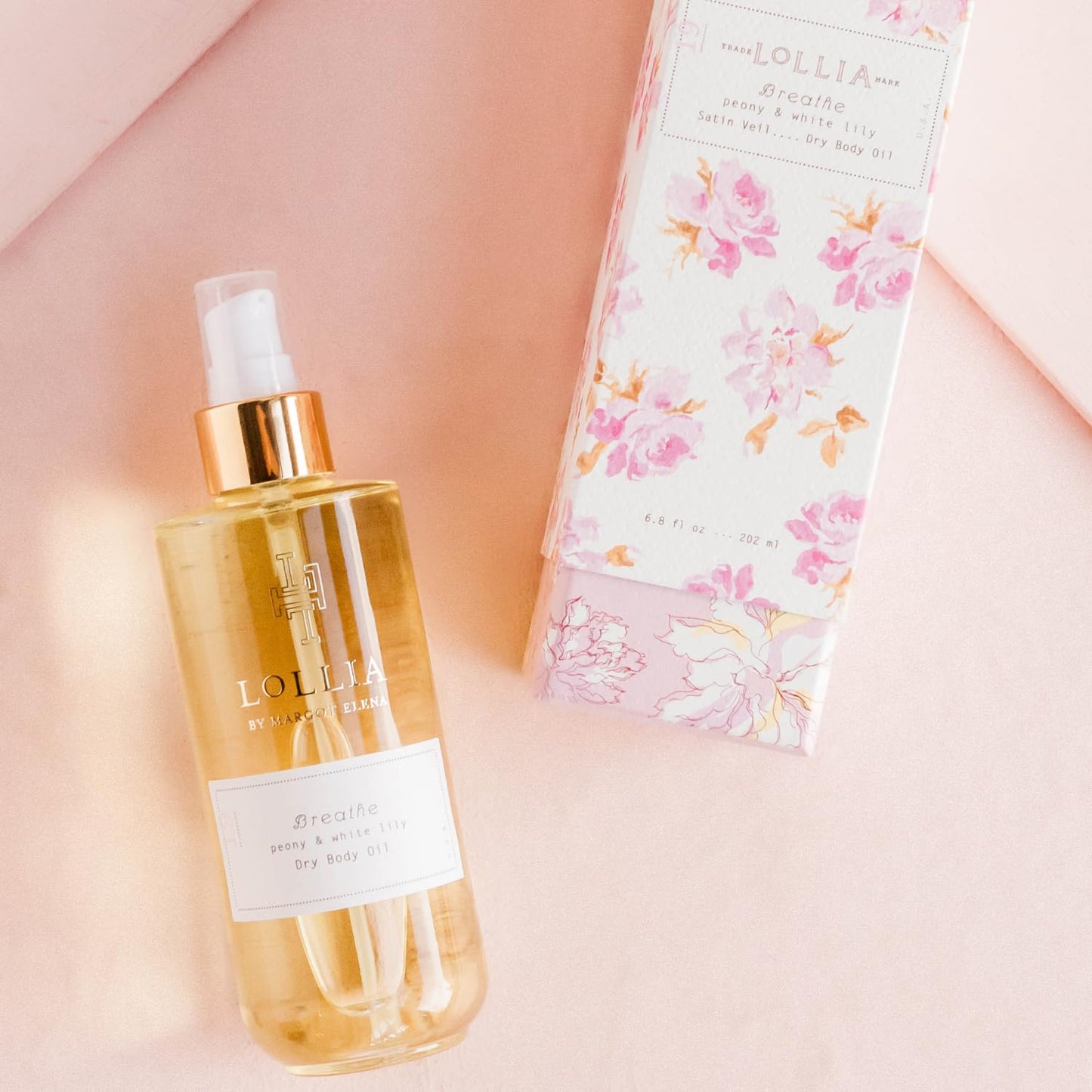 LOLLIA Breathe Dry Body Oil, 6.8 Fl. Oz. – Peony & White Lily – Women’s Scented, Moisturizing, Dry Body Oil for Women, For All Skin Types
