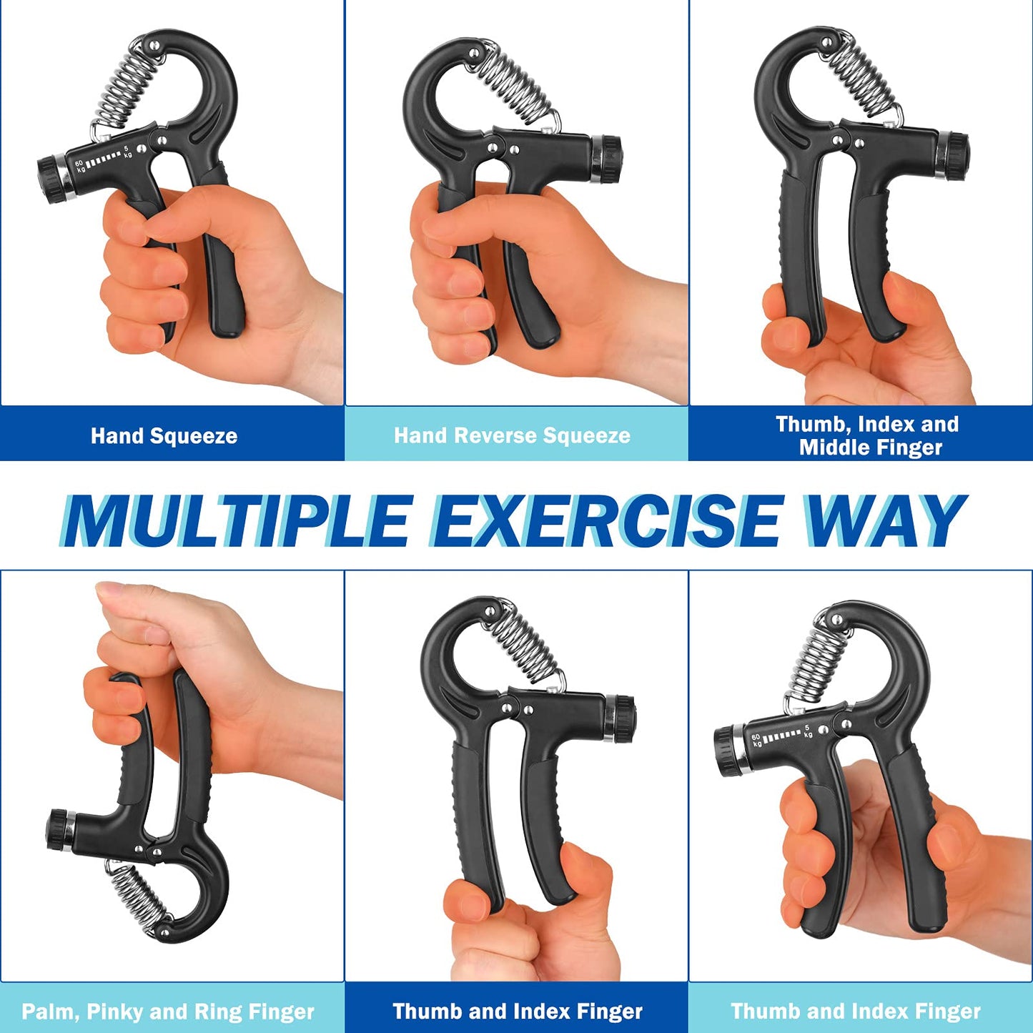Grip Strength Trainer 2 Pack, Hand Grip Exerciser Strengthener with Adjustable Resistance 11-132 Lbs (5-60kg), Forearm Strengthener, Hand Exerciser for Muscle Building and Injury Recover Black