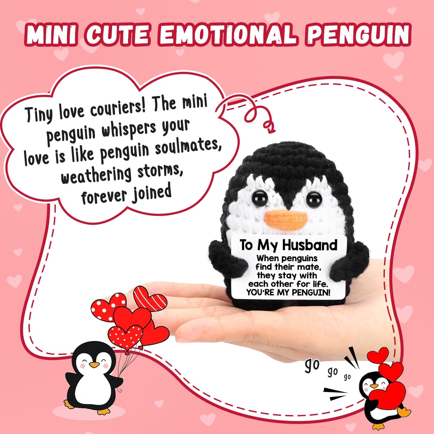 Positive Crochet Penguin, Mini Funny Brithday Galentines Valentines Gifts for Women Men Teens Boys Girls, Inspirational Appreciation Gifts for Coworker Friend Sister Her Him, Emotional Positive Decor