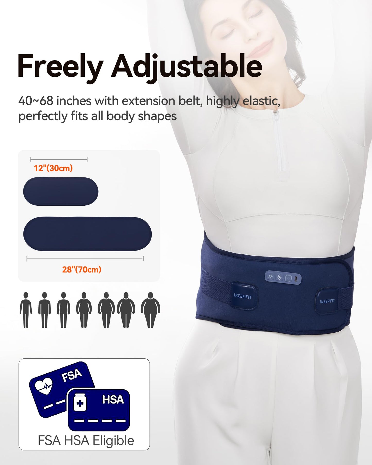 Portable Heating Pad with Massager for Back Pain Relief: MAXwarm® 3.0, IKEEPFIT® Electric Cordless Heat Pad for Period Cramps, Extra Large 65", 8000mAh Battery, Gift for Women Men(Beige)