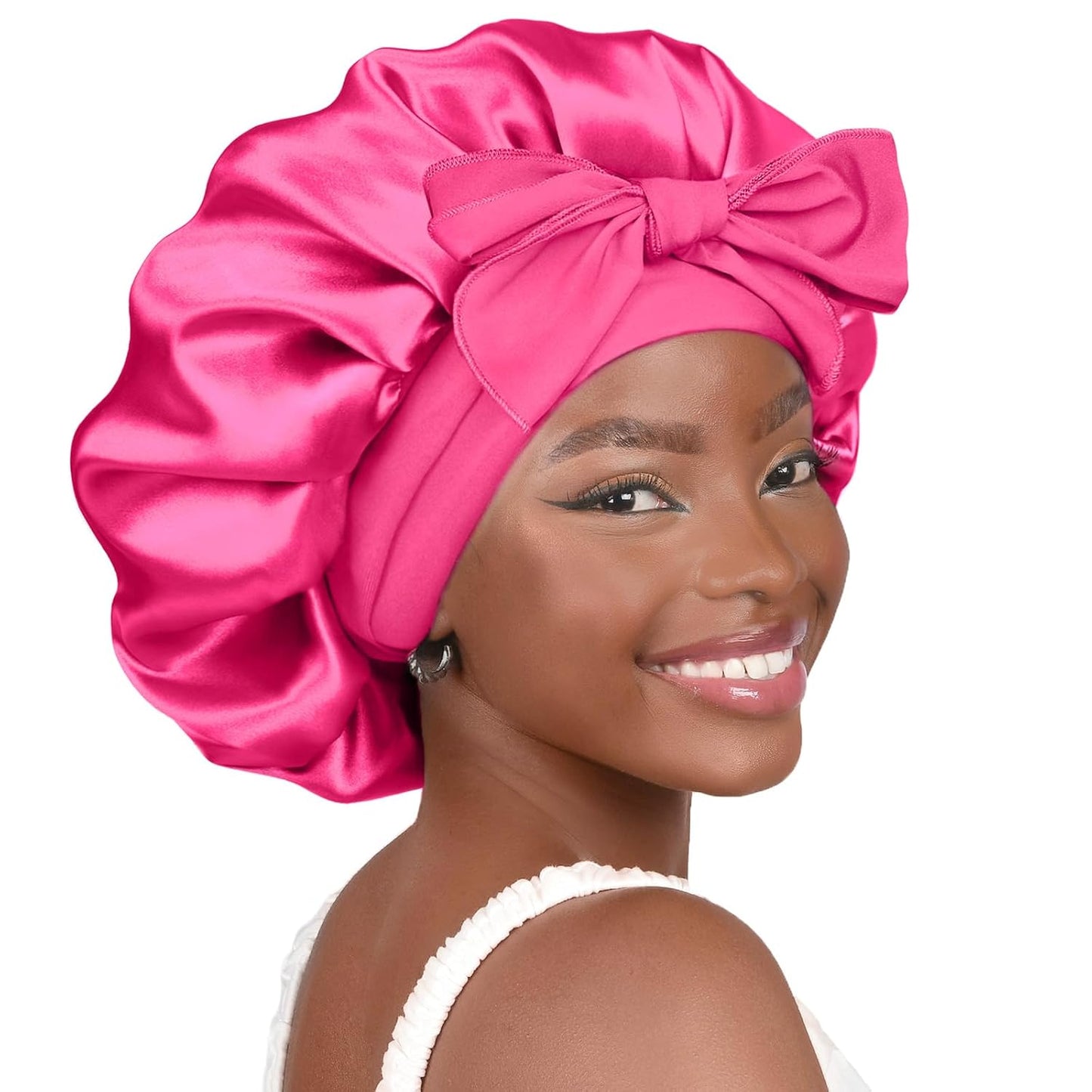 Silk Sleeping Bonnet for Women | Double Layer Satin Lined | Curly Hair, Black