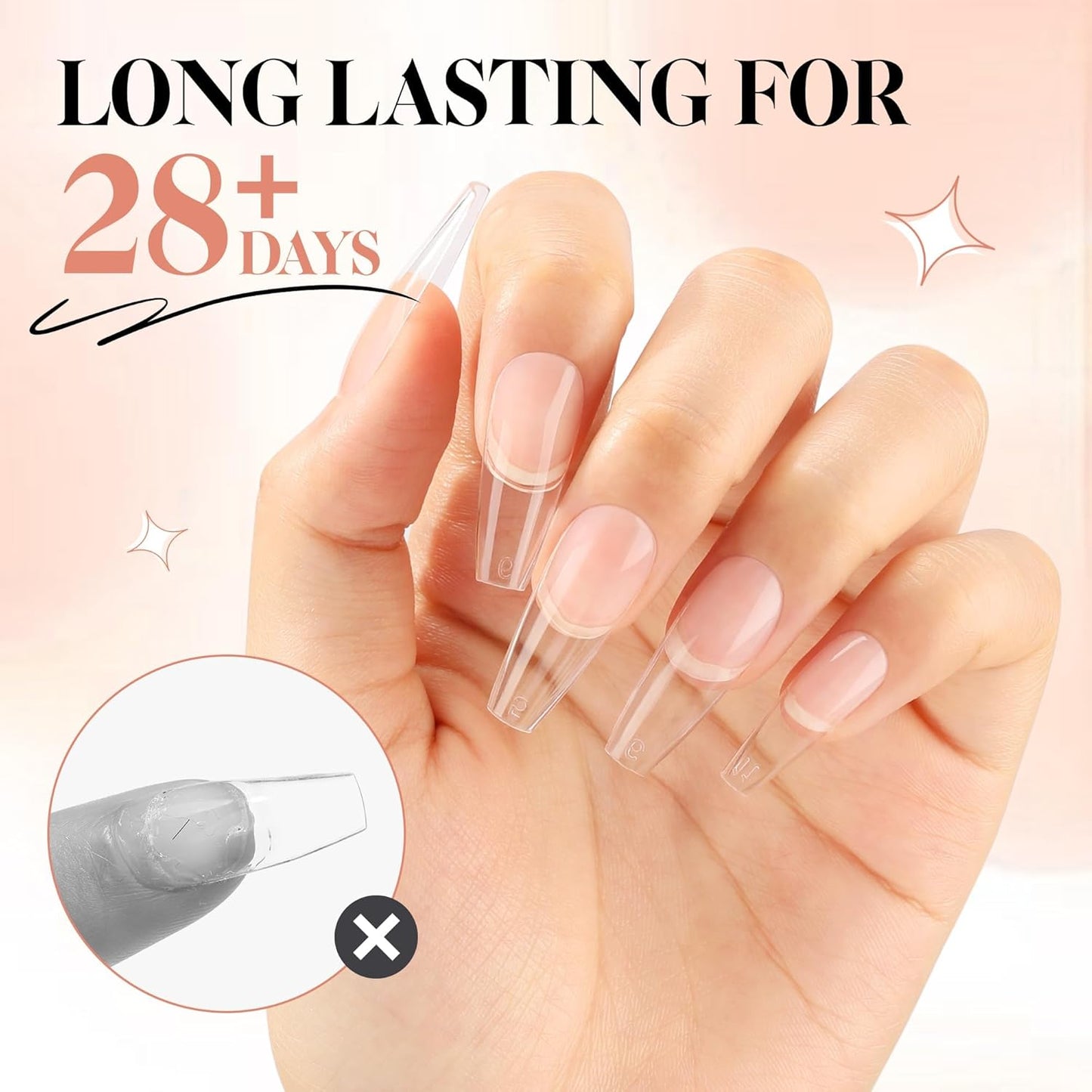 UNA GELLA 504Pcs Short Coffin Gel Press-On Nails | Pre-Etched For Women