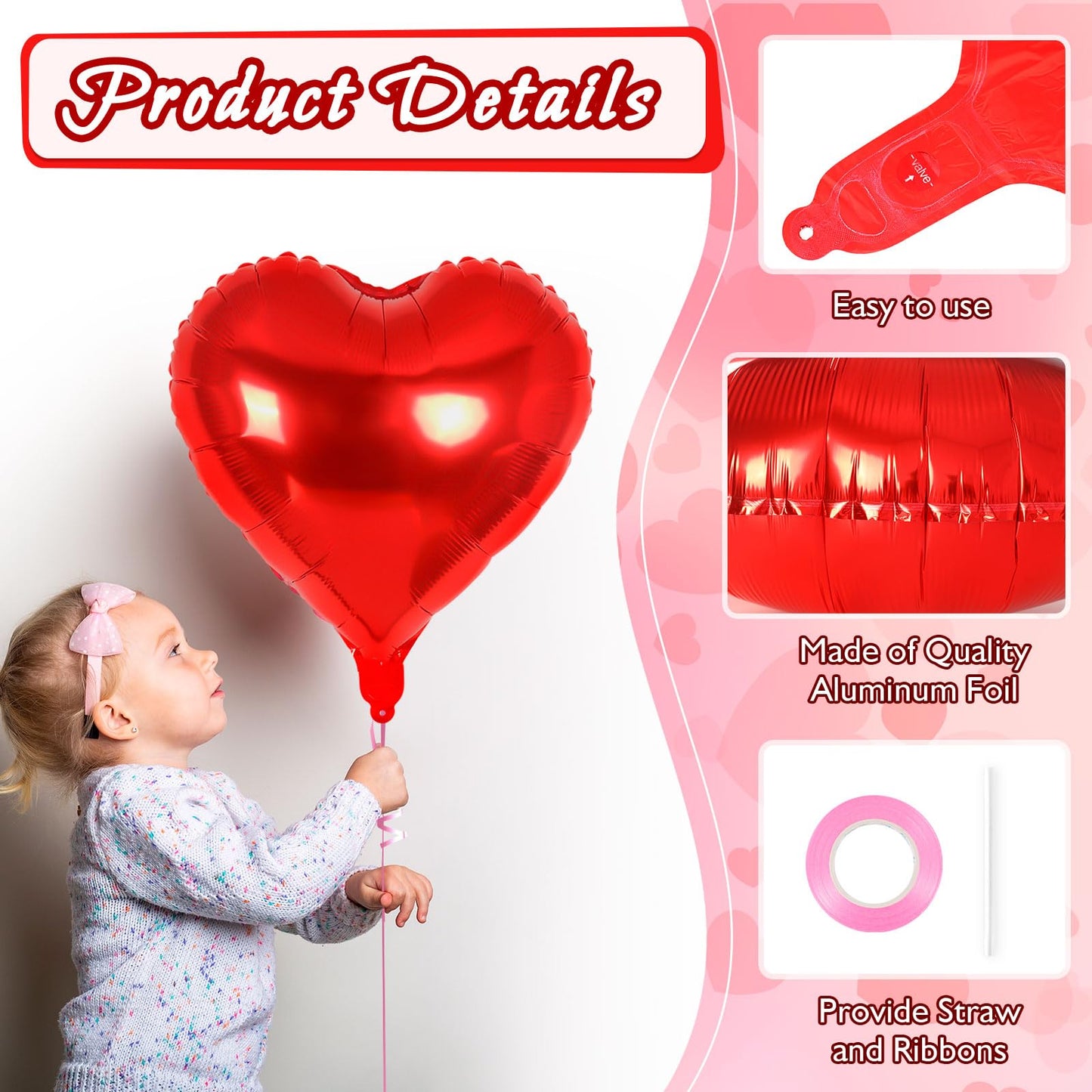 12 Pcs Red Heart Balloons,18 Inch Heart Foil Balloons Love Balloon Valentine Balloon for Birthday Party Wedding Engagement Party Baby Shower Valentine Day Decorations (red)