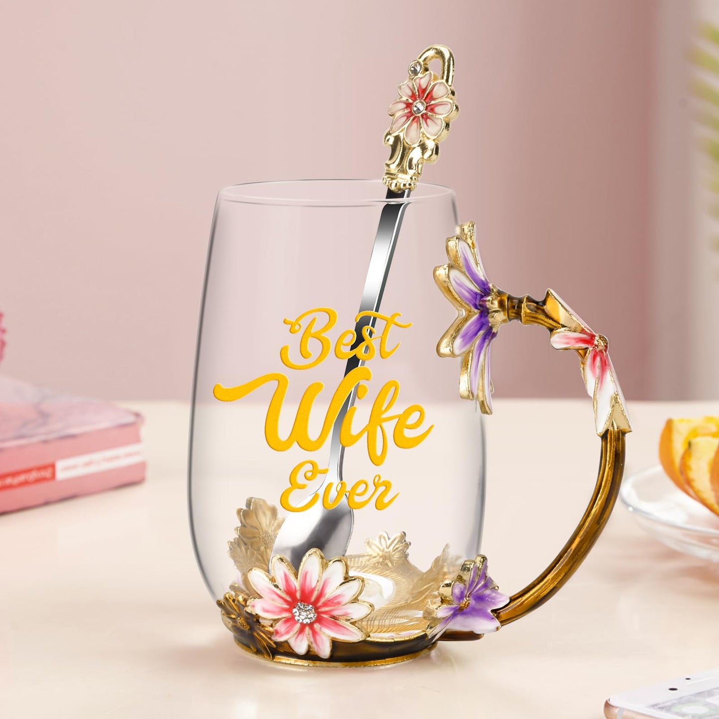 OEAGO Gifts for Mom Women Valentines Day Gifts for Her Glass Coffee Enamels Mug Best Birthday Valentine's for Girlfriend Wife Mothers Day from Daughter Son Tea Cup Stocking Stuffers Christmas