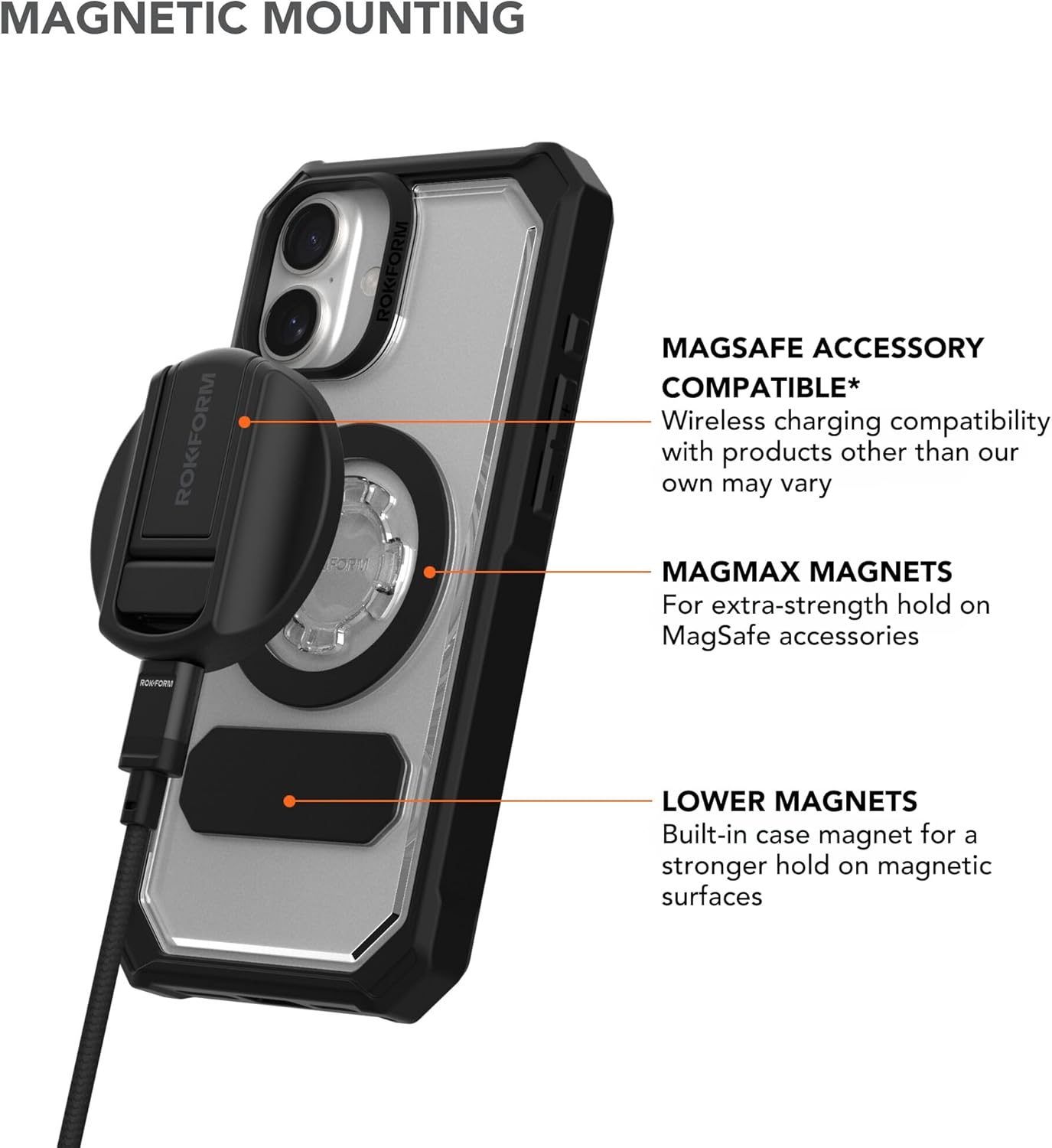 Rokform Rugged Case Compatible with iPhone 16 Pro Max, Magnetic Cover (Black)