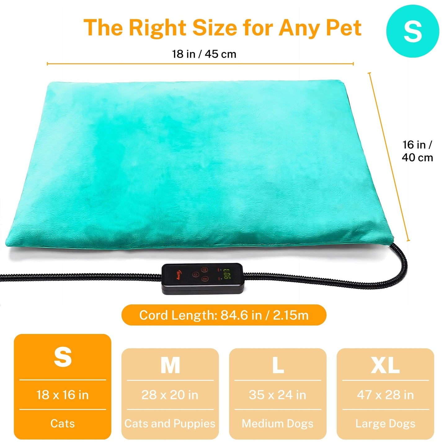 Toozey Small Pet Heating Pad, 6 Adjustable Temperature Dog Cat Heating Pad with Timer, Waterproof Heated Cat Bed with Chew Resistant Cord, Indoor Electric Pet Heated Mat 18x16in