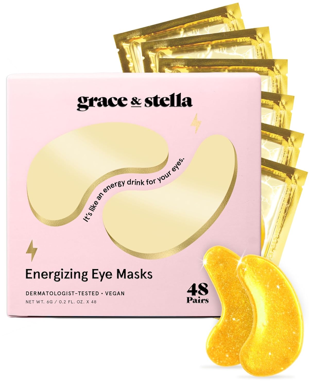 Grace & Stella Vegan Under Eye Mask | Travel Size Gel Patches for Dark Circles & Puffiness (6 Pairs, Gold)