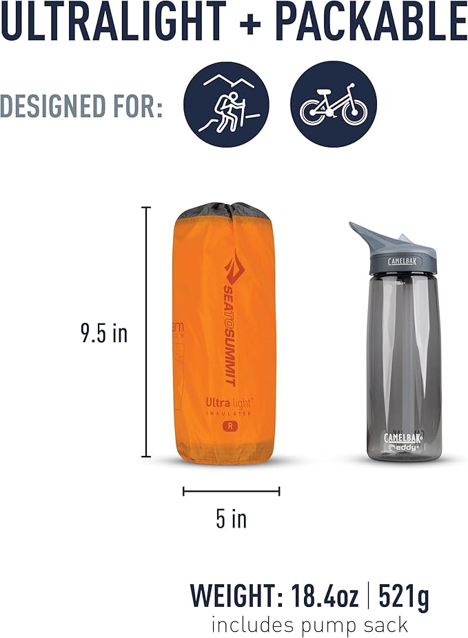 Sea to Summit Ultralight Insulated Backpacking Sleeping Pad, Regular (72 x 21.5 x 2 inches)