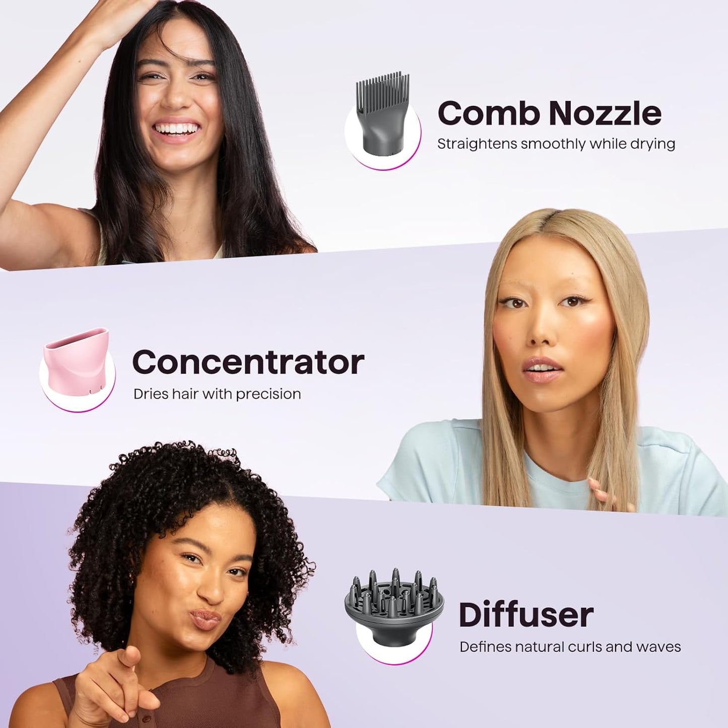 Wavytalk 1875W Ionic Hair Dryer | Diffuser & Attachments for Curly Hair