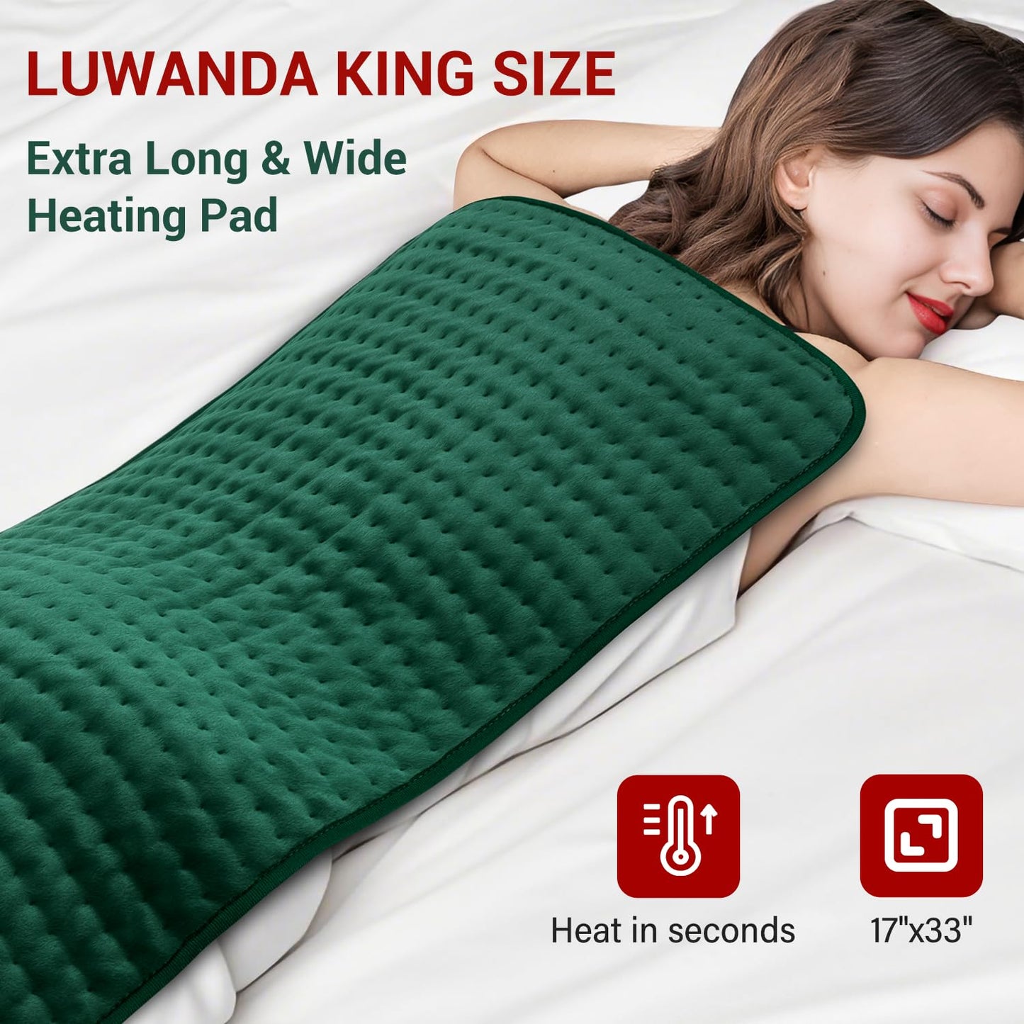 XXXL Heating Pad for Back & Women, Electric Large Heating Pads for Period Cramps Shoulder Neck Legs Pain Relief, 17"x33" King Size Heat Pad, Auto Off, Birthday Mother’s Day Gifts for Mom Dad Women Men