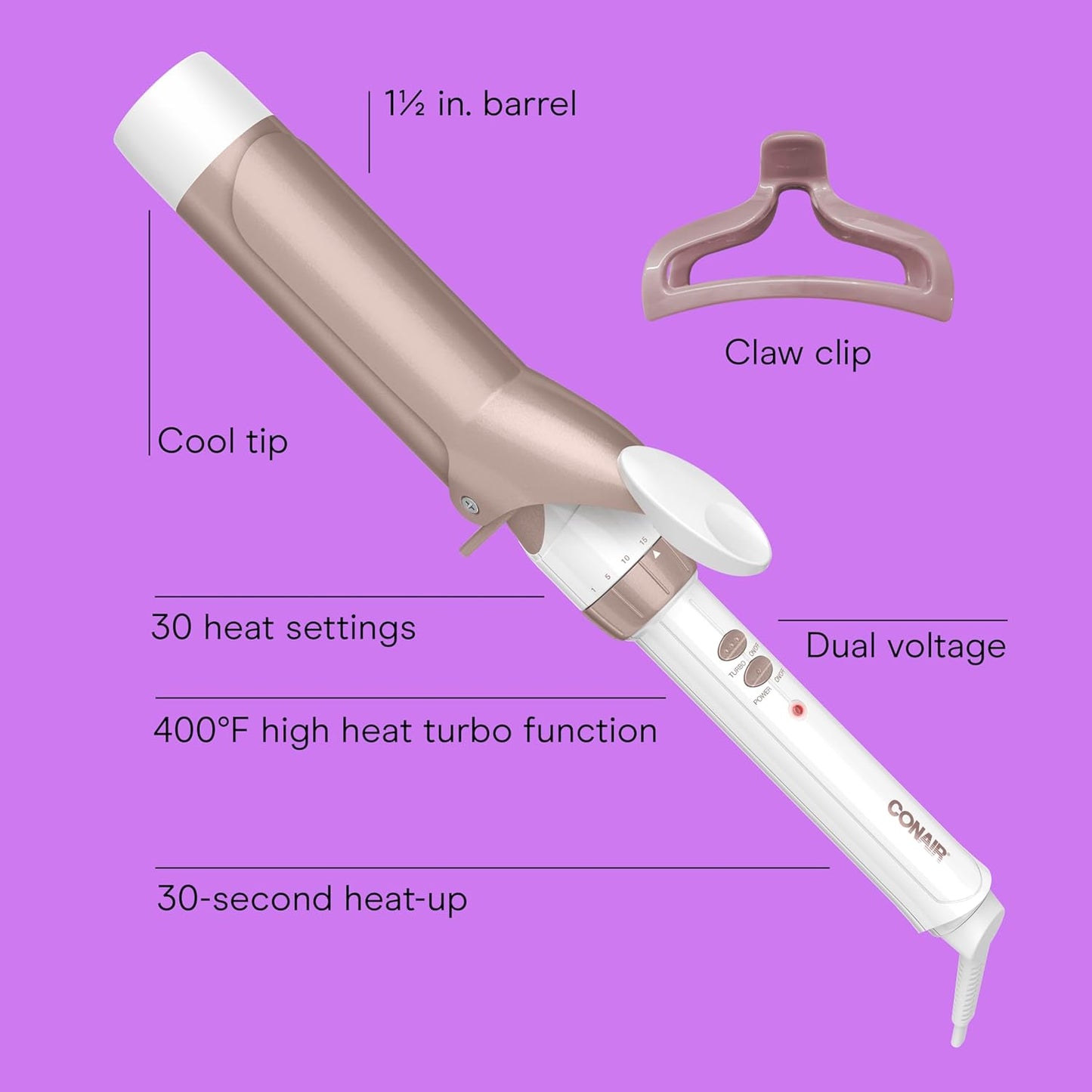Conair Double Ceramic 1-Inch Curling Iron | Classic Curls | White/Rose Gold