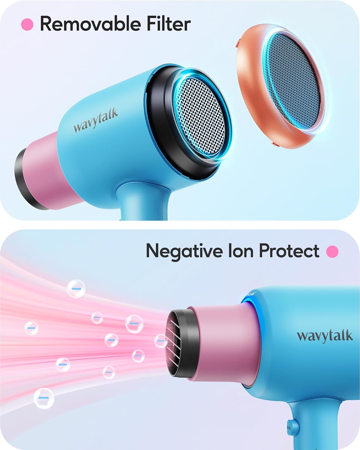 Wavytalk 1875W Ionic Hair Dryer | Diffuser & Attachments for Curly Hair
