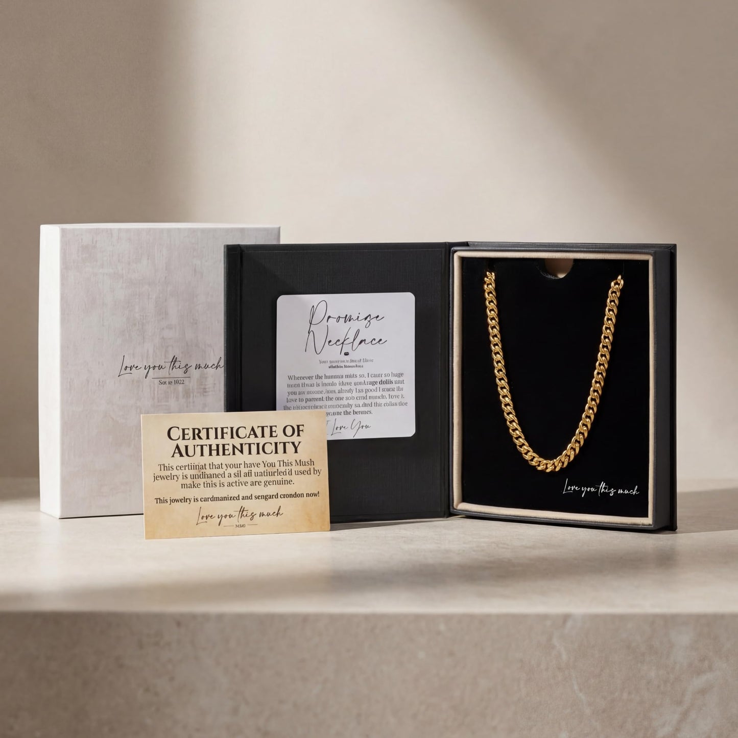 Love You This Much Promise 5mm Cuban Chain Necklace for Him, 22" Length + Luxury Box, Sentimental Gift for Him, BF Present for Birthday, Gift Ideas for Boyfriend Christmas (18k Gold Finish)