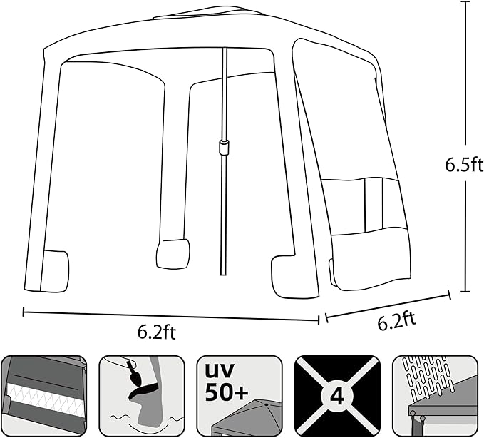 AMMSUN Beach Cabana, 6.2'×6.2' Beach Canopy, Easy Set up and Take Down, Cabana Tent with Sand Pockets, Instant Sun Shade with Side Wall, Banana