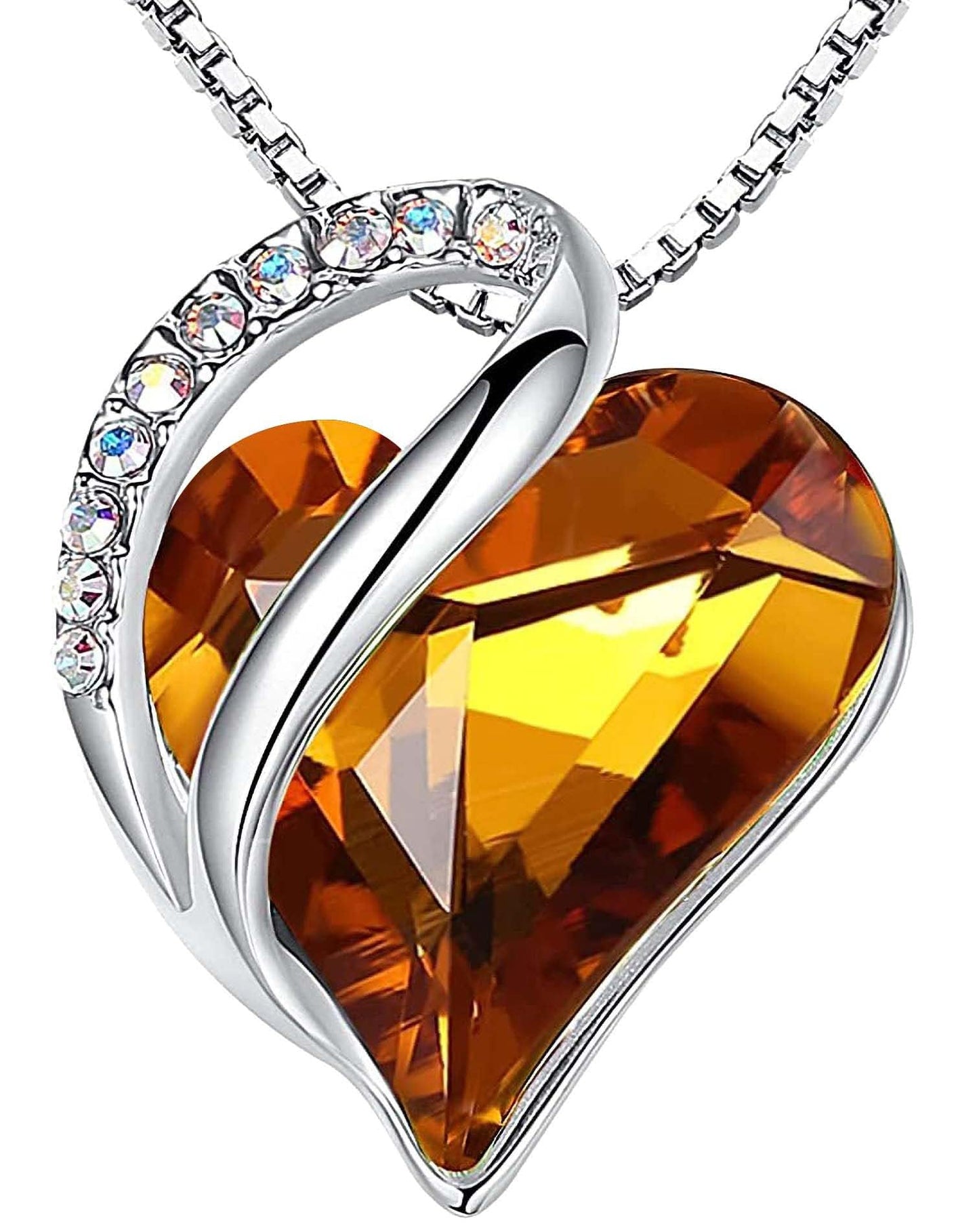Leafael Valentine's Day Gift Necklaces for Women, Infinity Love Birthstone Heart Crystal Pendant, Birthday Anniversary Jewelry for Wife, Mom, and Her, Silver Plated, 18" + 2" Adjustable Chain
