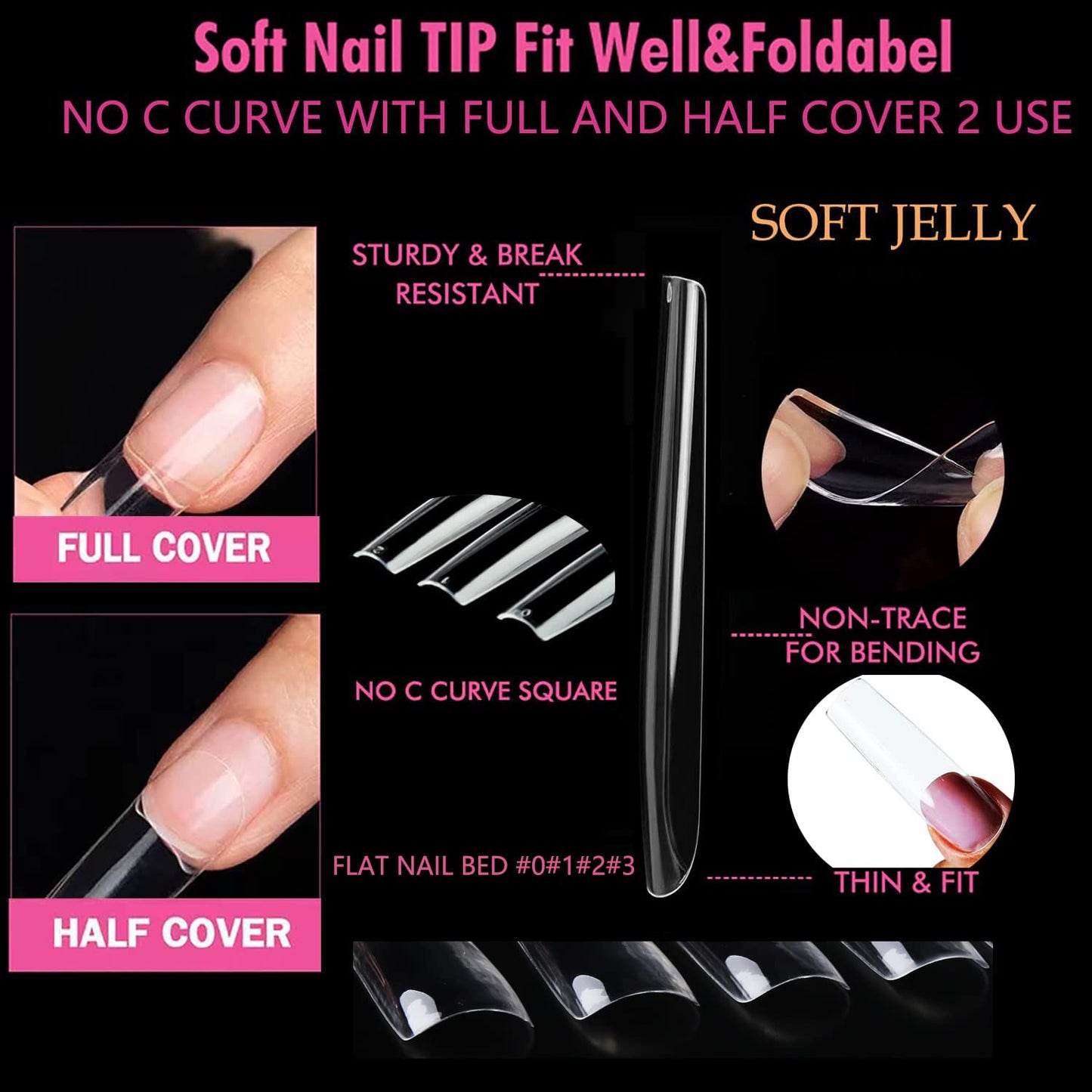 Short Coffin Press-On Nails | 216pcs Gel Tips for DIY Acrylic Extensions
