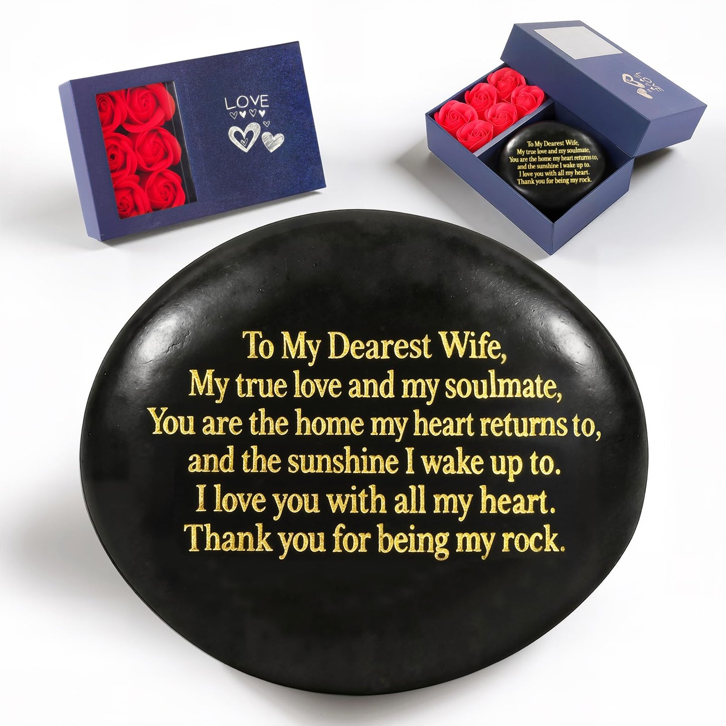 Sundrence Valentines Day Gifts for Wife - You are My Rock Engraved, Romantic Valentines Day Gifts for Her, Unique Anniversary and Couples Keepsake - Polished Black Pebble