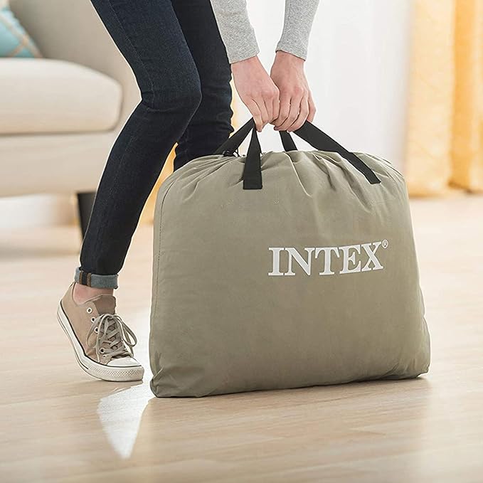 Intex 64131ED Dura-Beam Plus Deluxe Pillow: Fiber-Tech – Twin Size – Built-in Electric Pump – 16.5in Bed Height – 300lb Weight Capacity