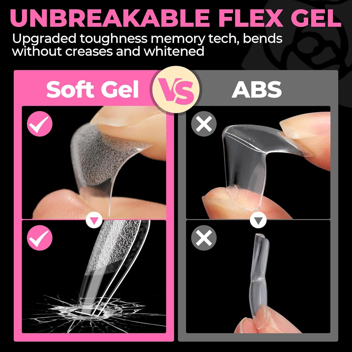 UNA GELLA 504Pcs Short Coffin Gel Press-On Nails | Pre-Etched For Women
