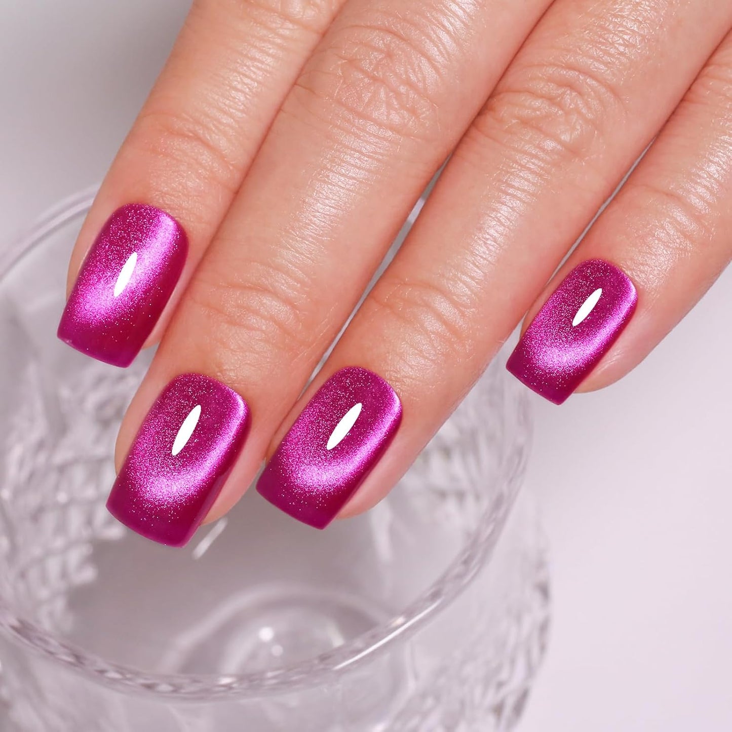 Imtiti Cat Eye Gel Nail Polish, Hot Pink Holographic Magnetic Crystal Nail Gel Polish With Magnet Glittery Galaxy Spring Summer Kit Soak Off UV Led 10ML