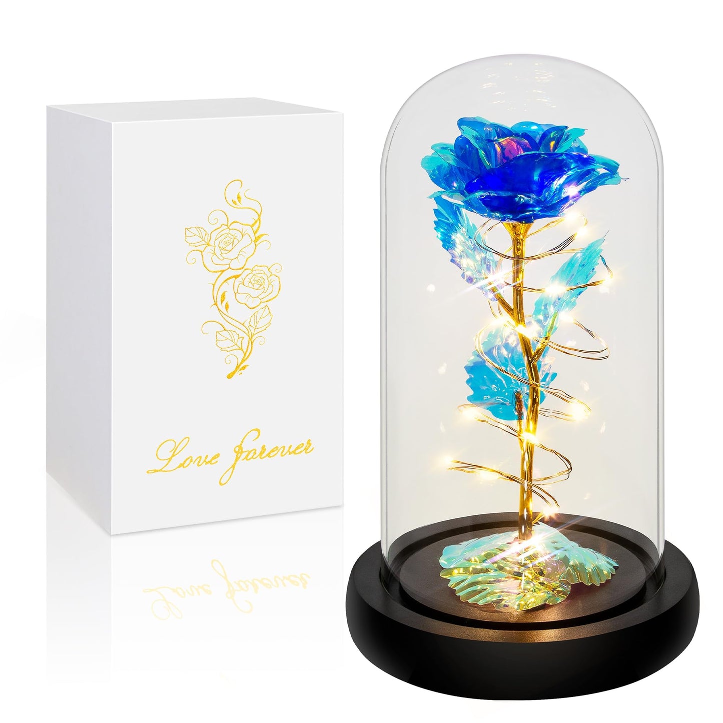 Childom Valentines Day Rose Gifts for Her,Birthday Gifts for Women Mom Mothers Day,Flowers for Delivery Prime,Blue Light Up Rose in A Glass Dome,Anniversary Valentines Rose Gift for Wife Daughter