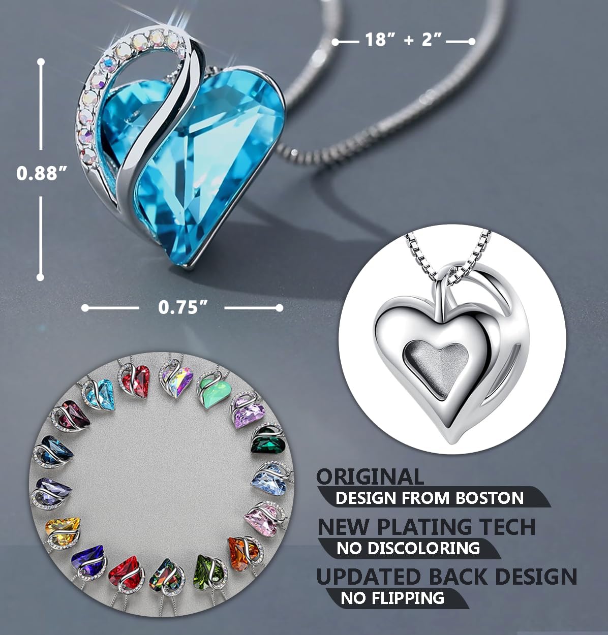 Leafael Valentine's Day Gift Necklaces for Women, Infinity Love Birthstone Heart Crystal Pendant, Birthday Anniversary Jewelry for Wife, Mom, and Her, Silver Plated, 18" + 2" Adjustable Chain