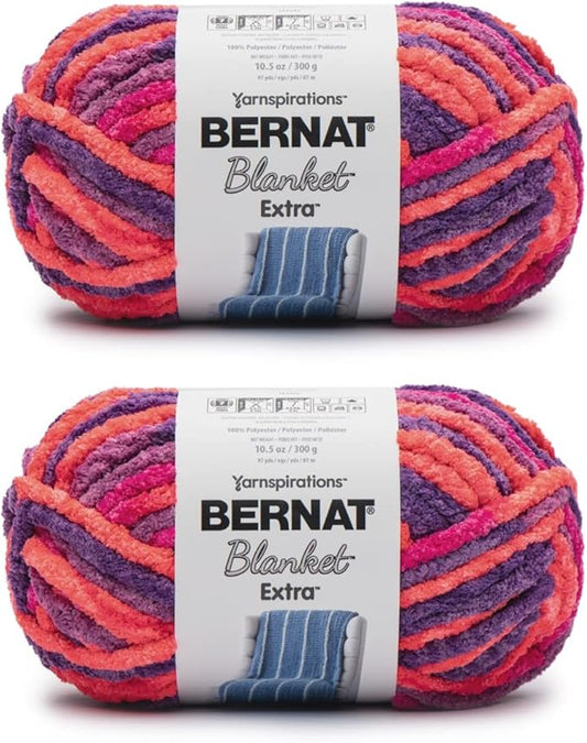 Bernat Blanket Extra Plum Brights Yarn - 2 Pack of 300g/10.5oz - Polyester - 7 Jumbo - 97 Yards - Knitting/Crochet